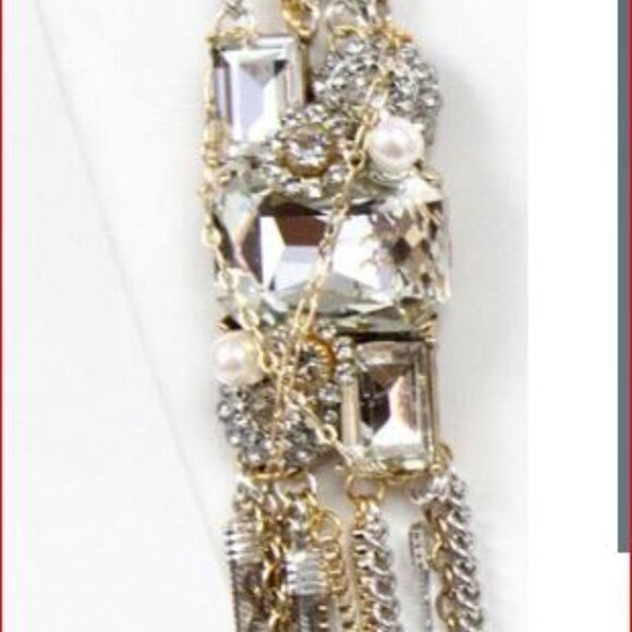 Bijou multi-strand necklace with gold & silver chains with glass stones - Picture 10 of 10